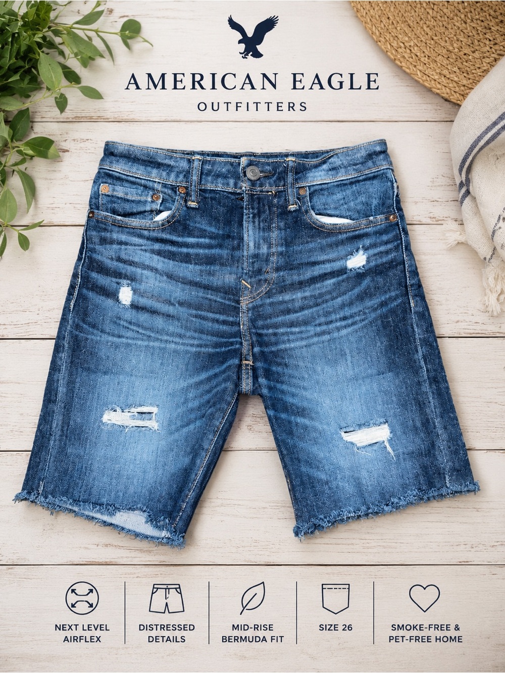 American Eagle Next Level AirFlex Distressed Bermuda Shorts Size 26